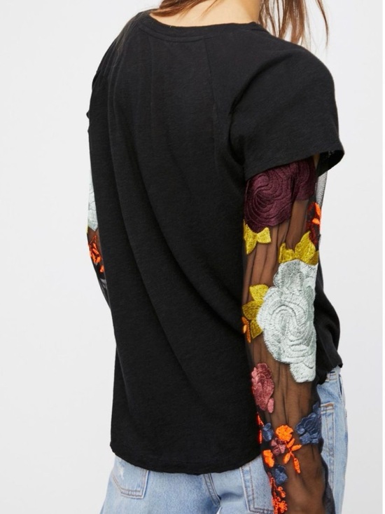 FREE PEOPLE Take Me Away Twofer Embroidered Mesh Sleeve Black Size Medium - Picture 6 of 9